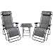 Bonnlo 3 PCS Zero Gravity Chair Patio Chaise Lounge Chairs Outdoor Yard Pool Recliner Folding Lounge Table Chair Set (Grey)