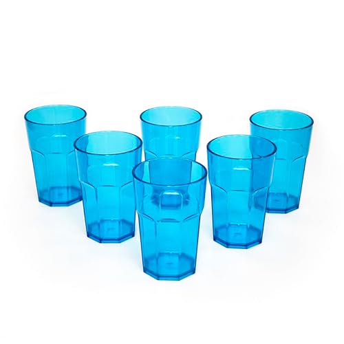 OMADA Design Set di 6 Bicchieri bar, per Cocktail, da bibita o long drink 42,5 cl, altezza 12,5 cm in plastica, infrangibili, impilabili forma ottagonale e lavabili in lavastoviglie linea Unglassy