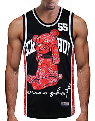 Image of SCREENSHOT Mens Hip-Hop Premium Urban Sreetwear Fashion Jersey Top - NYC Style Basketball Sports Team Color Mesh Tops