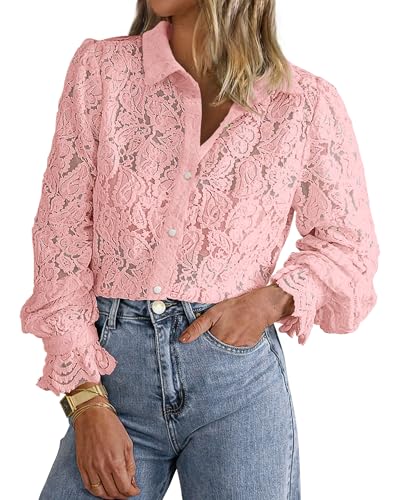 BTFBM Long Sleeve Lace Blouses for Women 2024 Fall Dressy
