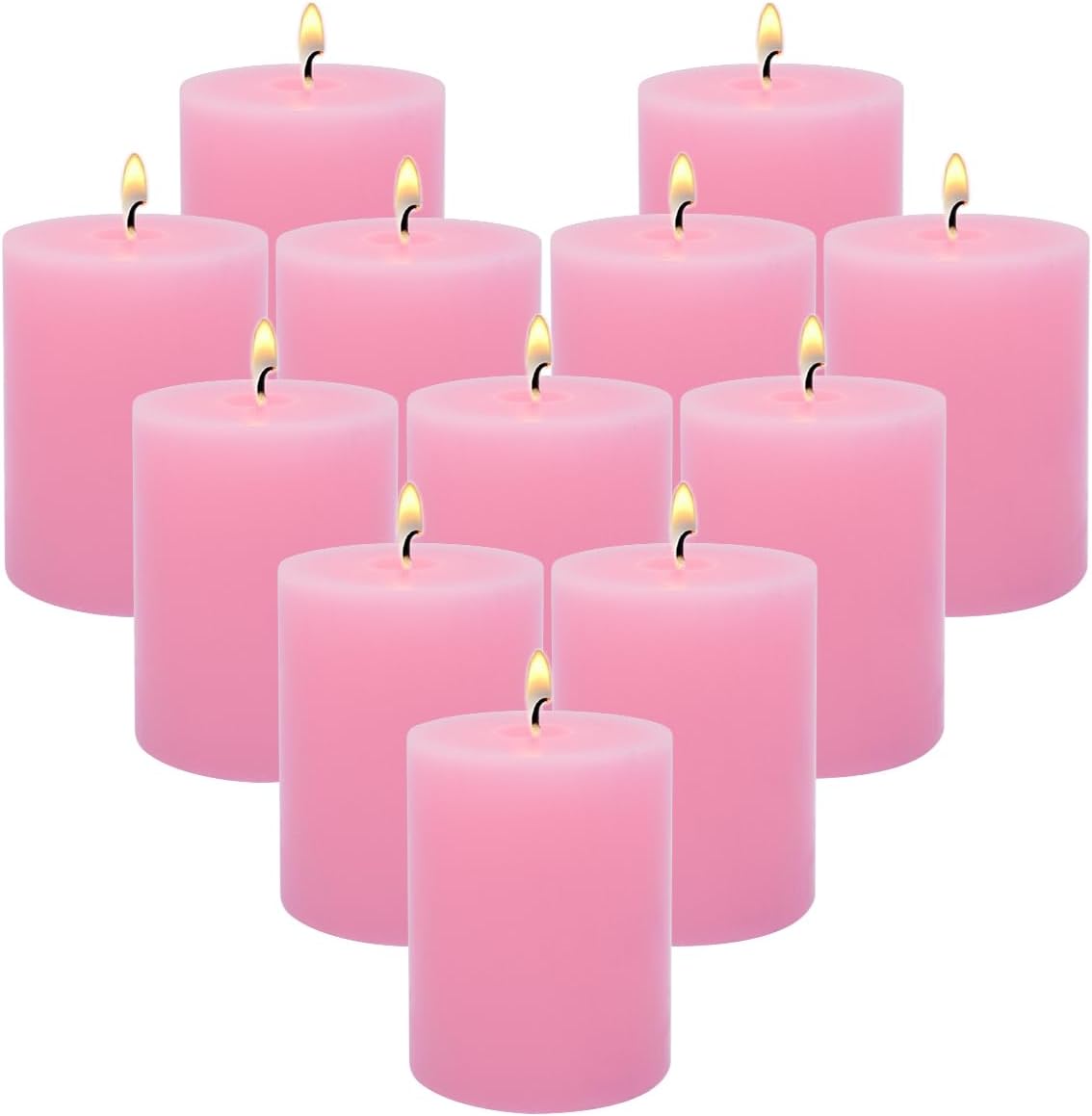 Pink Pillar Candles, 12 Pack 2"x3" Inch Unscented Hand