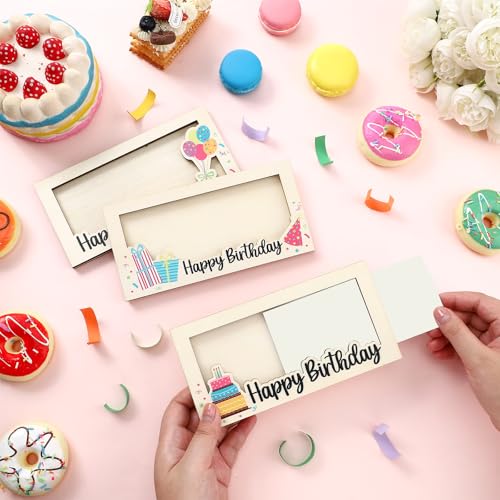 Beeveer 3 Pieces Birthday Money Gift Holder Wooden Card Box Cash Holder Cash Envelope Money Wallet Birthday Gift DIY Present for Party