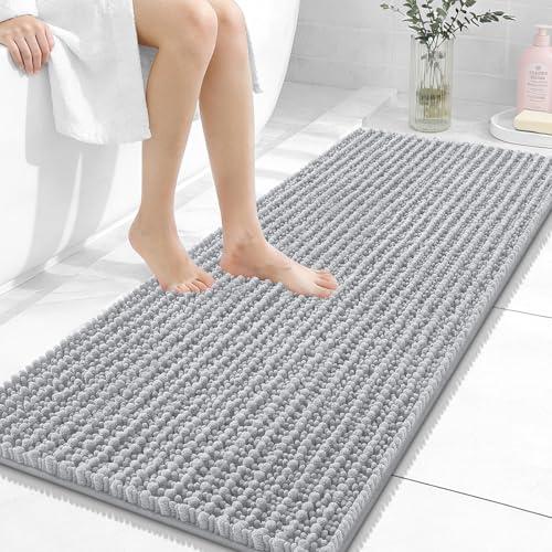 Image of OLANLY Long Bathroom Rugs Runner 47x20, Thick Soft and Absorbent Chenille Bath Mat, Non-Slip, Machine Washable Quick Dry Bath Rugs for Tub Shower Floor, Home Decor Accessories, Light Grey