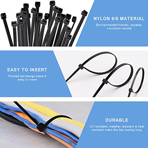 120 Pack 12 Inch Cable Zip Ties, Multi-Purpose Cable Ties, Self-Locking Tie Wraps 40Lb Uv Resistant Black Cable Ties For Indoor Outdoor Home Office Garden (Black) #TOP3