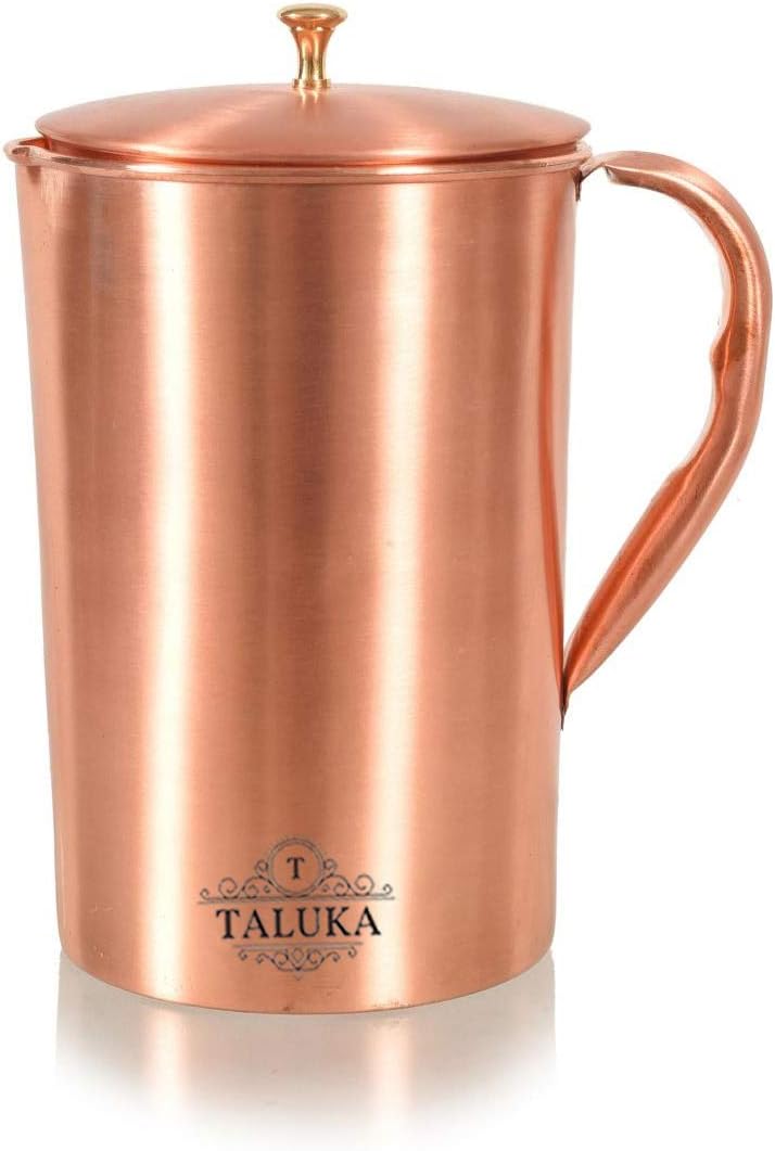 Taluka Plain Matt Copper Jug Pitcher with Brass Knob 1500 ML Drinkware Storage Serving Water Gifting Ayurveda Yoga