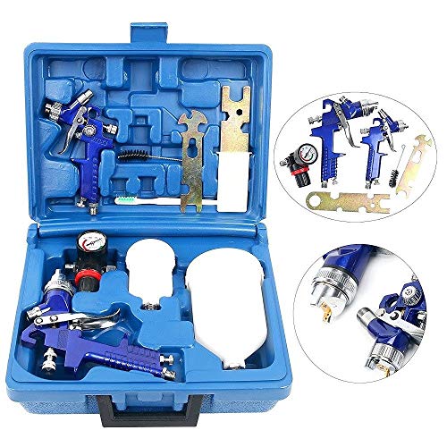 ROIIKETU 2 X Pistolas de Pintar pulverizadora de Pintura HVLP con 0.8mm + 1.4mm Manómetro Kit de pistola de pulverización HVLP