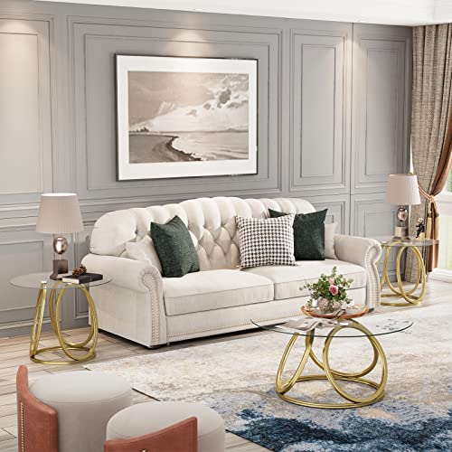 O&K Furniture End Table For Living Room, Nightstand For Bedroom, Modern Glass Side Table With Metal Frames For Home&Office, Gold Finish, 1 Pc #TOP5