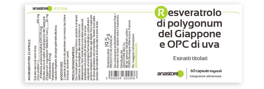 RESVÉRATROL & OPC DE RAISIN * 60 mg / 60 gélules * Titré à 95% en proanthocyanidines et à 50% en resvératrol * Antioxydants, Cardiovasculaire, Prostate