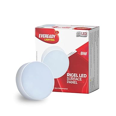Eveready 8W LED Rigel Surface Panel Ceiling Lights | Cool White | 6500K | 80 Lm/Watt (Circular, Pack of 1)