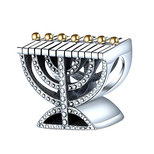 Bolenvi Hanukkah Menorah Religious Jewish Holiday 925 Sterling Silver Charm Bead for Pandora & Similar Charm Bracelets or Necklaces