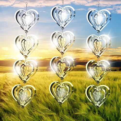 Bird Deterren for Outside Patio,Bird Scare Devices Discs Reflectors Stainless Steel Wind Spinners Reflective Heart Metal Bird Repellen to Keep Birds Away Porch Garden Yard Sparkly Double Side Spinners