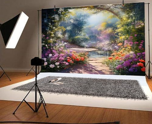 Fondo fotográfico jardín primavera 10x8ft vinilo miniatura 4