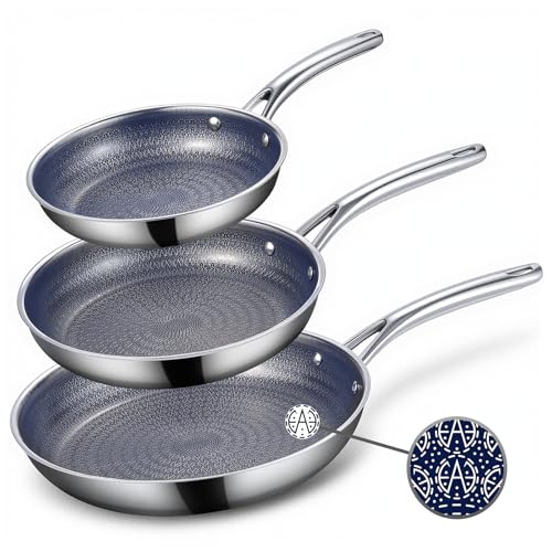 Ammeloo Hybrid Tri-Ply Stainless Steel Frying Pan Set, 8"/9.5"/11" Cooking