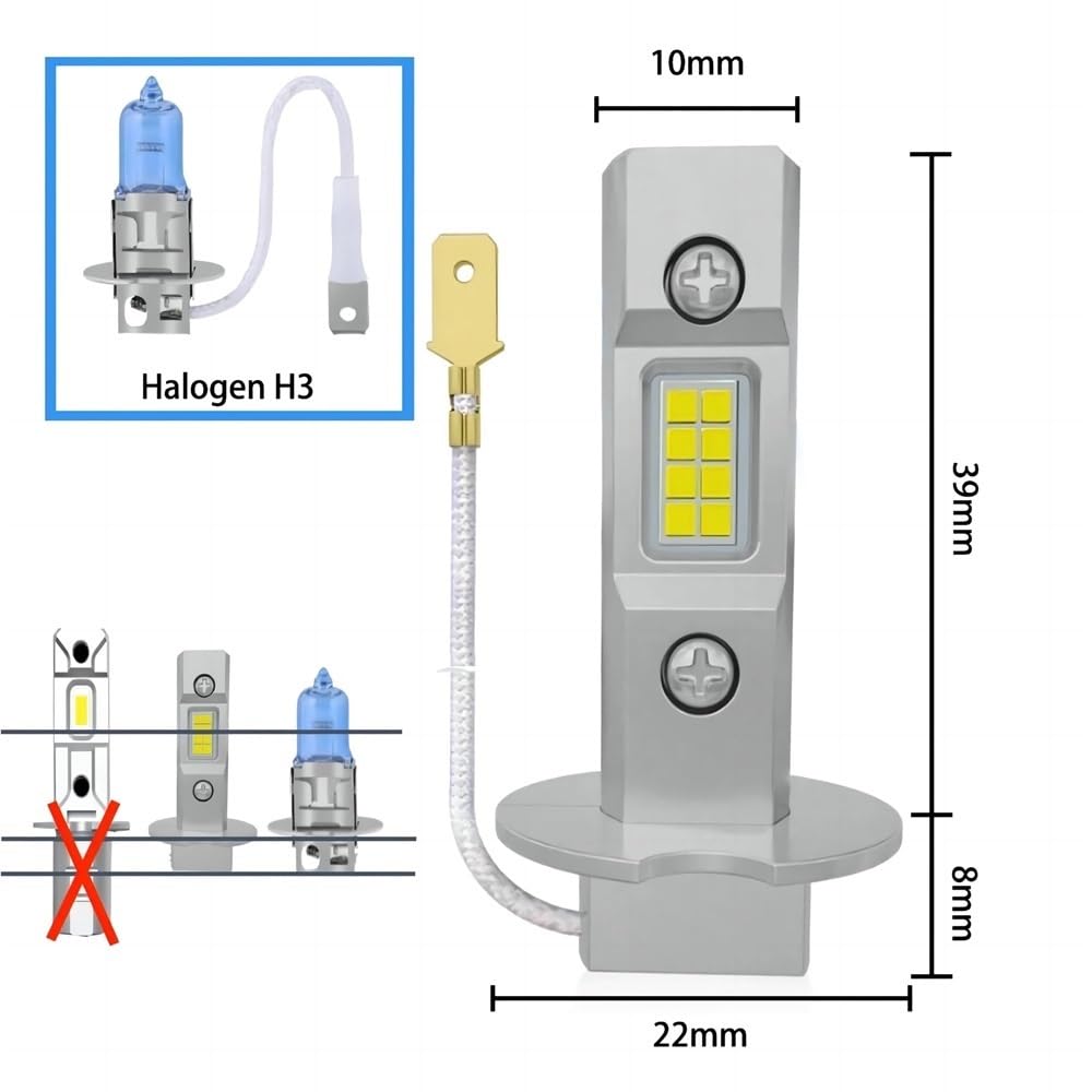 2 pezzi H3 LED lampadina for fari Canbus senza ventola abbaglianti 6000 K bianco camion for auto LED fendinebbia lampada di guida DRL 12 V -24 V(6000K Cold White,H3(24V))