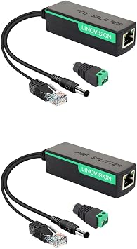 LINOVISION POE Splitter with DC12V 2A Output, 10/100Mbps Power Over Ethernet Splitter, IEEE802.3af/at POE to DC Power Supply for Security Cameras, Speaker, VoIP Phone 2 Pack