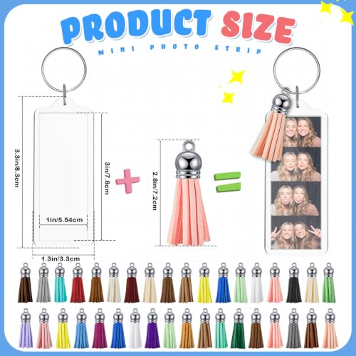 Image of Henoyso 36 Sets 3.3x1.3 Inch Acrylic Photo Frame 2026 Back to School Customizable Keychain with Tassels Back to School Teacher Gift Picture Insert Blank Clear Picture Holder for DIY
