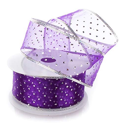 Ribbon Traditions Metallic Banded Edge Sheer Glitter Dots Wired Ribbon 2 1/2