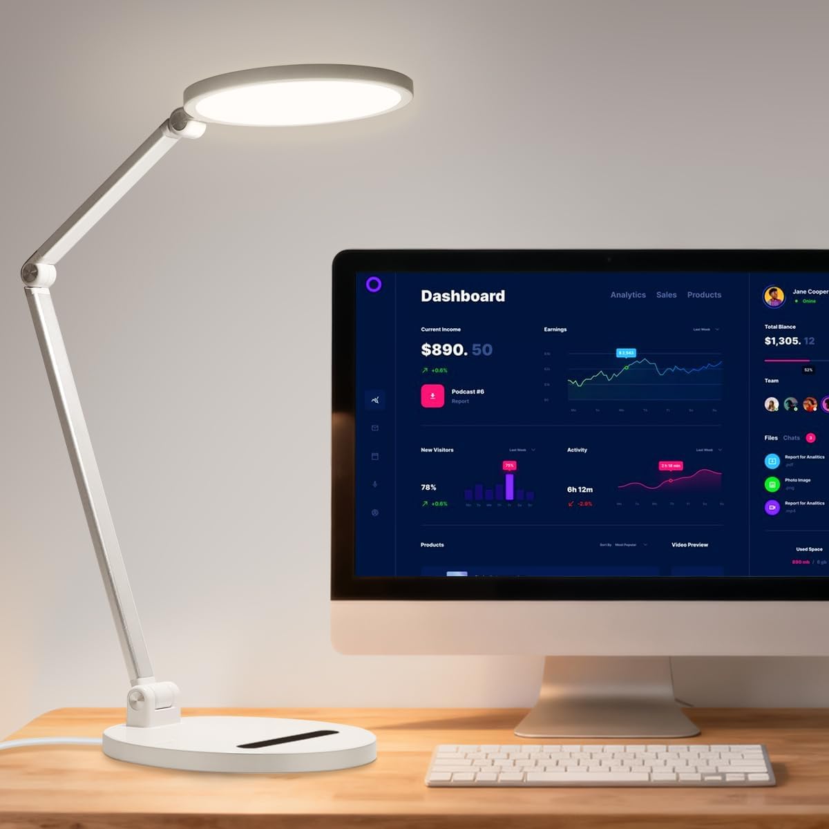 OldShark LED Desk Lamp for Home Office and Video Calls| Eye-Caring Dimmable Led Desk Light with Memory & Timer Func| 3 Color Temperature,10 Brightness Computer Light, Adjustable Flexible Swing Arm