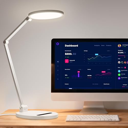 OldShark Lámpara LED de escritorio para oficina en casa y videollamadas, luz de escritorio LED regulable con función de memoria y temporizador, 3