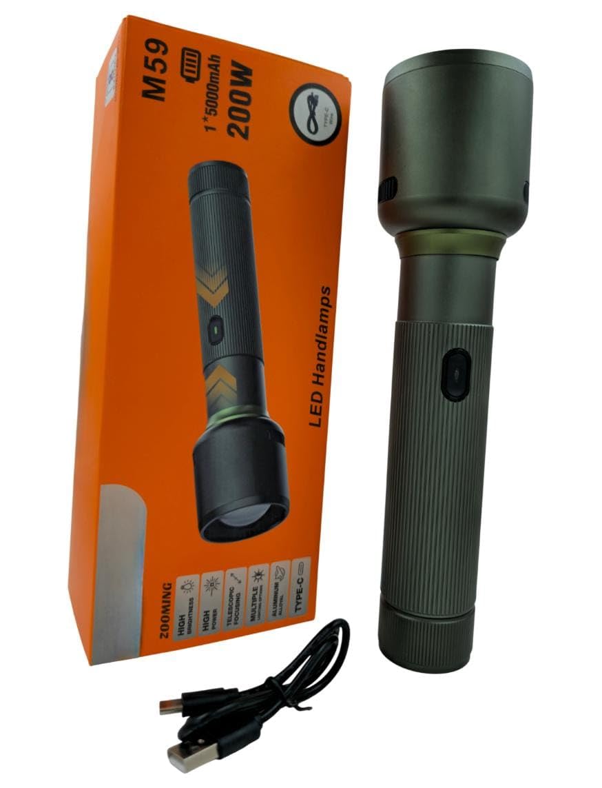 RL-M59 200W LED Flashlight, Heavy Duty Rechargeable Torch, 5000mAh Battery, Long Range Zoom Focus for Security & Night Use-image-5