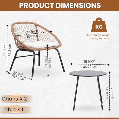 Image of DEVOKO 3-Piece Outdoor Patio Modern Bistro Set - All-Weather Water-Resistant Wicker Furniture with Metal Frame, Perfect for Garden, Poolside, Balcony, Terrace & Lawn (Beige & White)