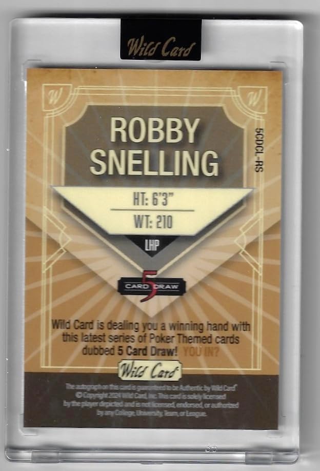 Robby Snelling Autographed & Serial Numbered #1/1 SUPER SUPER RARE Sparkles Foil Gold Parallel 5 Card Draw Collectible Baseball Card - 2024 Wild Card 5 Card Draw Baseball Card #5CDCL-RS (Padres)