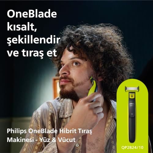 Philips OneBlade Yüz ve Vücut için Hibrit Tıraş Makinesi,Sakal Şekillendirici, Islak/Kuru Kullanım, 3 Kirli Sakal Tarağı, 1 Yedek Bıçak, Vücut Tarağı, Cilt Koruması, Çift Taraflı Bıçak, QP2824/10 - Görsel 2