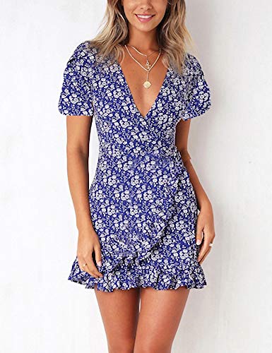 Relipop Summer Women Short Sleeve Print Dress V Neck Casual Short Dresses (Large, T3) #TOP1