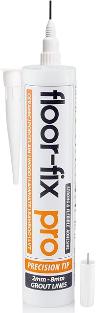 Floor-Fix Pro Adhesive For Loose Tile Repair & Wood Floors + Floor Fixtures Includes 1.78mm PATENTED SYRINGE TIP FOR UK SIZED GROUT LINES + Anti-Clog Cap - 300ml