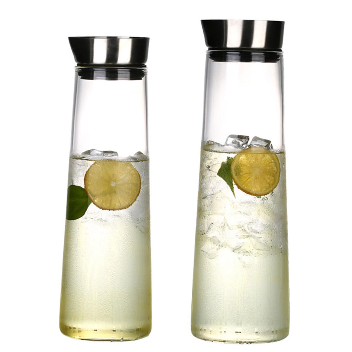 Jarra De Agua Fría De Vidrio Borosilicato 1l, Botella Antifugas Tapa De Acero Inoxidable, Recipiente Resistente Para Jugos y Bebidas, Uso Doméstico y Refrigeración