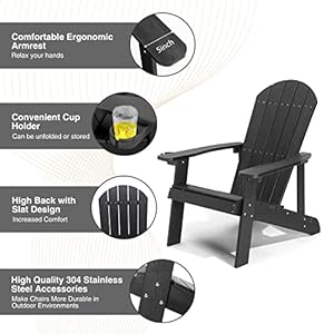 Adirondack Chairs Set of 4, All Weather Resistant Plastic Chairs with Cup Holder, 5 Easy Steps to Install, Outdoor Chairs for Patio, Garden, Backyard Deck, Lawn, Fire Pit - Black Adirondack Chairs Set of 4 All Weather Resistant Plastic Chairs with Cup Holder 5 Easy Steps to Install Outdoor Chairs for Patio Garden Backyard Deck Lawn Fire Pit Black