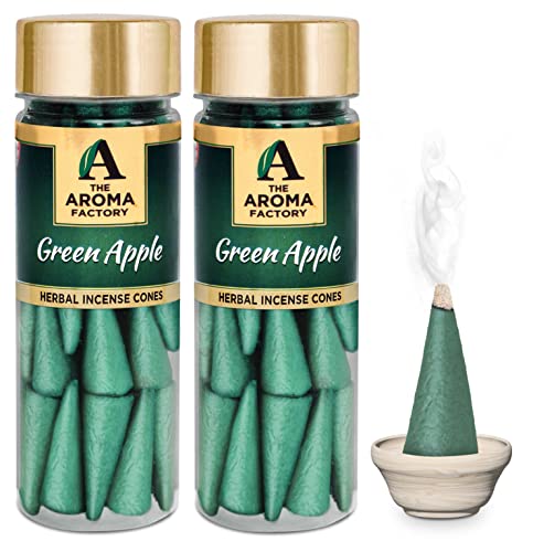 Image of The Aroma Factory Incense Dhoop Cone for Pooja, Green Apple (100% Herbal & 0% Charcoal) 2 Bottles x 30 Cones