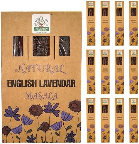 Natural Incense, Non-Toxic Organic Incense, 5 Different and Random Which May Include: White Sage, Sandalwood, Amber, Lavender or Nag Champa (30g) Handmade + Burner (English Lavender)