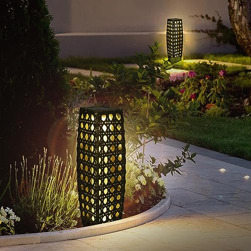 Lampe solaire extérieur haut de gamme en résine tressée résistante aux intempéries