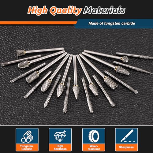 HSEAMALL 20 Stück Hartmetall Frässtifte Fräser Set Fräsbohrer Holzfräser für bohrmaschine,3 mm Schaft Doppelschnitt Rotationsfräser