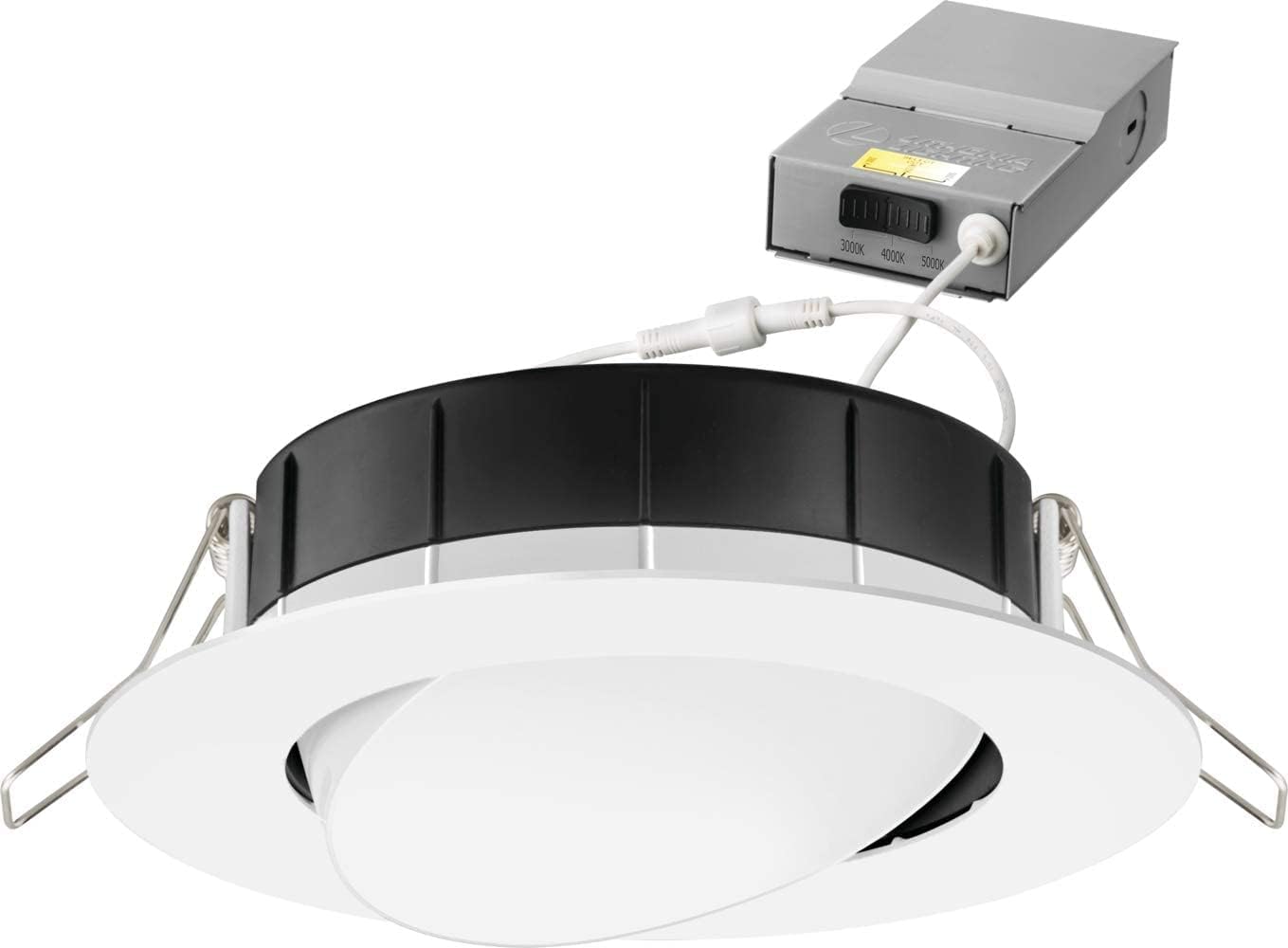 Lithonia Lighting WF4 ADJ LED 30K40K50K 90CRI MW M6 Adjustable Gimbal Wafer Downlight, Ultra Thin Round Trim, Switchable Color Temperature, 4-Inch, Matte White