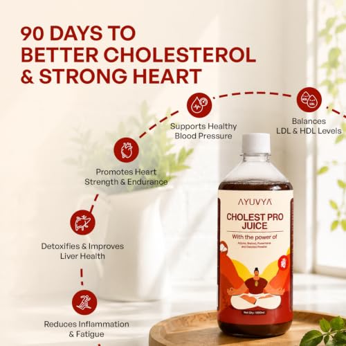 Image of Ayuvya Cholest Pro | Cholesterol Care Juice | Contains Arjuna, Amla, Punarnava & Brahmi | Supports Heart & Artery Health Naturally | Helps to maintain Healthy Blood Pressure & Circulation | 1000 ml