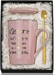 Sister Birthday Gifts from Sister - Sister Christmas Gifts from Brother, 14oz Pink Ceramic Mug Printed with Gold Funny Saying, Sister Mug Present for Big Sisters, Soul Sister Bestie, Nice Gift Boxed