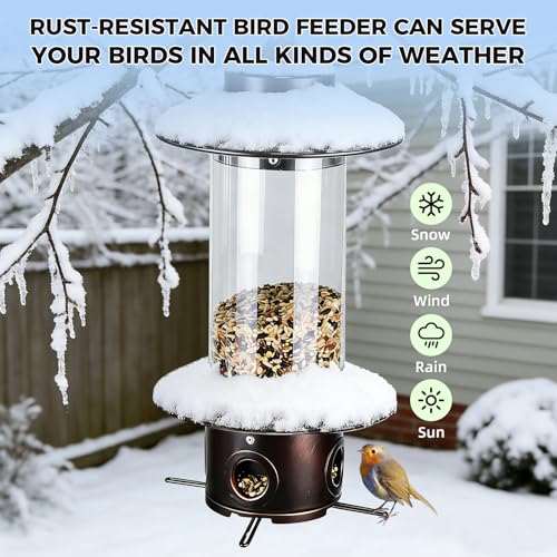 Squirrel Proof Bird Feeders for Outdoor: 4.8LB Large Capacity Hanging Bird Feeder, Weight-Activated Mechanism Wild Bird Feeders, Chew-Proof Metal Birdfeeder for Finch Cardinal Chickadee by LYKENTOR - Used condition - Image 5