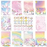 Letter Writing Set - 160 PCS Stationery Set with 50 Letter Papers, 50 Envelopes, 60 Sealing Stickers – Cute Rainbow Unicorn Design for Girls Invitations, Pen Pals, Party Notes, School Supplies