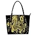 Produktbild Damen Mikrofaser-Leder Tote Schultertasche Große Kapazität Handtasche Mode für Mädchen Golden Dragon 39,9 x 29 x 8,9 cm