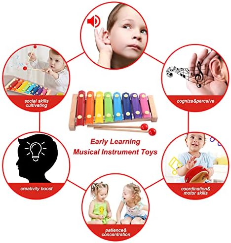 Vykor Toddlers Musical Instruments 24 Pcs Kids Wooden Music Toys Musical Percussion Drum Set for Boys Girls 1 2 3 4 5 Years Olds 12 Months Up Promotes Early Development and Educational Learning