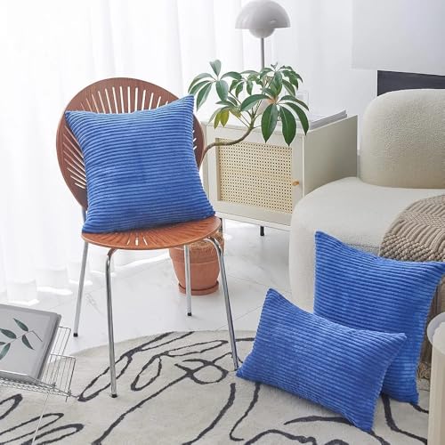 Image of Guffaw Corduroy Rectangular Cushion Covers, Size 12x18, Pack of 2, Multiple Colors (2, Blue)