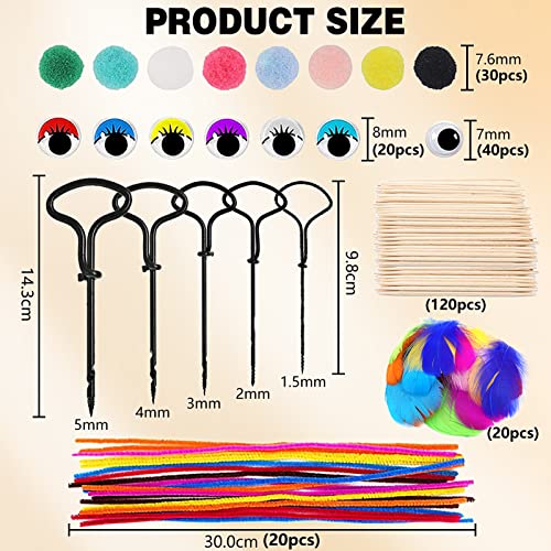 Kastanienbohrer Set, Kastanien Bastelset, Kastanienmännchen DIY Set mit Handbohrer, Zahnstocher, Federn, Pfeifenreiniger, Pompons, Augen - zum Basteln mit Naturmaterial