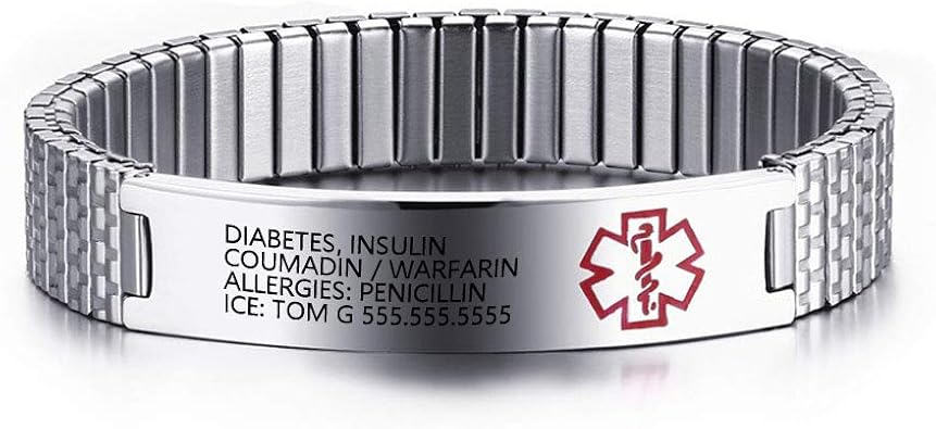 LanM Medical Alert Bracelets - Stainless Steel Emergency ID Bracelets for Women & Men
