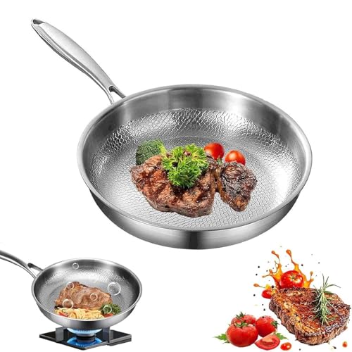 XLGNXXL Sartén de Titanio Martillado con Tapa, 2025 ultraduradera, Antiadherente, sin Revestimiento, Resistente a rayones, Calentamiento Uniforme (con Tapa) Silver,30cm
