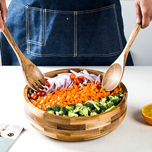 Muxihhkit Acacia Wood Large Salad Bowl, Salad Serving Set, Wooden Salad Bowl, With Salad Serving Spoons,Large Salad Bowl, Salad Bowl For Party,Salad Blender Holiday Gift. #TOP4