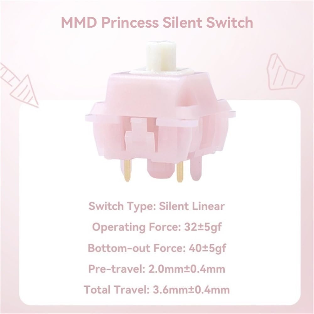 MMD Princess Silent Switch, Interrupteur Linéaire Pré-lubrifié À 5Pin pour Clavier Mécanique Personnalisé(110PCS)