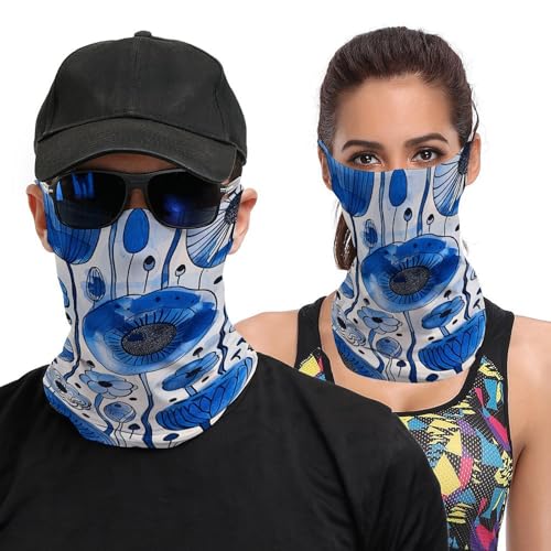 Neck Gaiter White Blue Ink Face Mask for Travel Face Cover Scarf for Men Women Elastic Headbands Wind-proof Bandana for Skiing Fishing Hiking Cycling