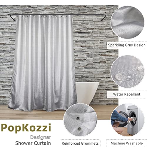 Popkozzi Shower Curtain Silver Textile: Glitter Sparkle Bling Light Grey Fabric Washable Water Repellent Bath - Image 2